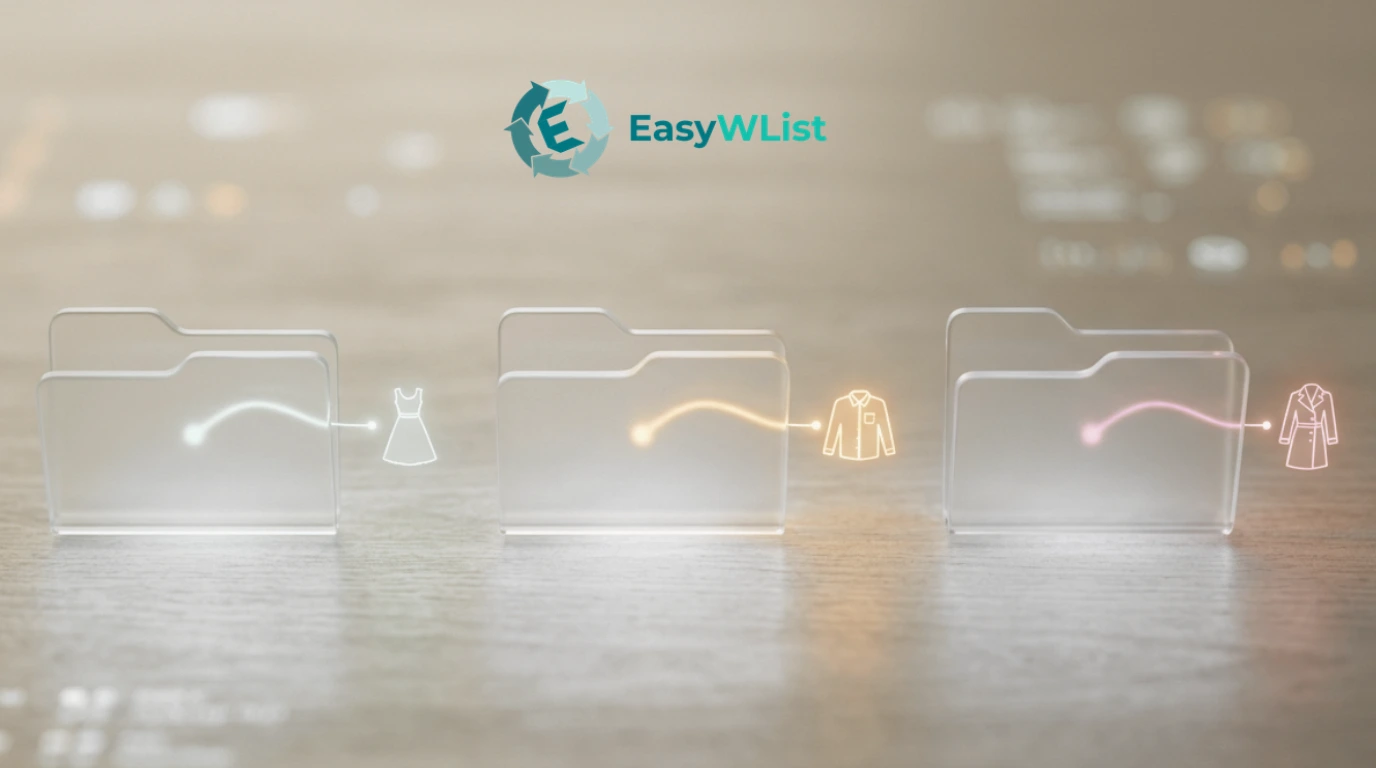 Carpetas digitales organizadas con siluetas de prendas de ropa.