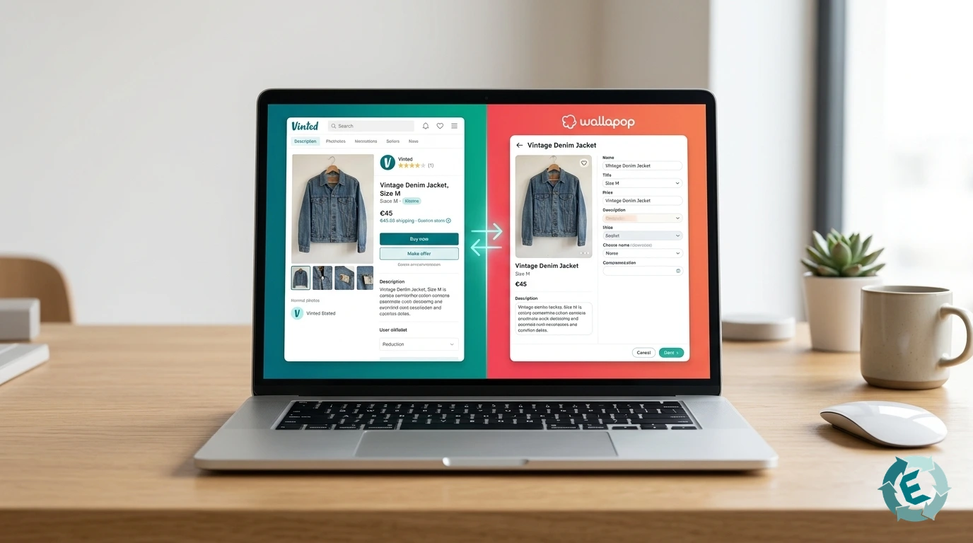 Programa EasyWList en un portátil pasando artículos de Vinted a Wallapop automáticamente.