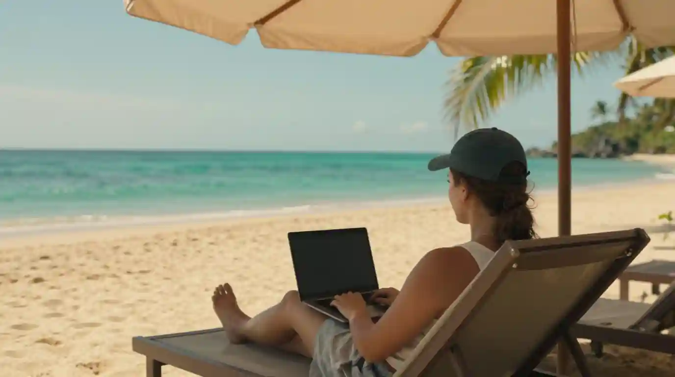 Utilisateur vérifiant ses ventes sur l'application Vinted et Wallapop pendant les vacances d'été