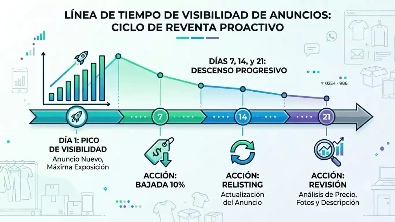 Life cycle of a listing on Vinted and Wallapop: visibility drops over time