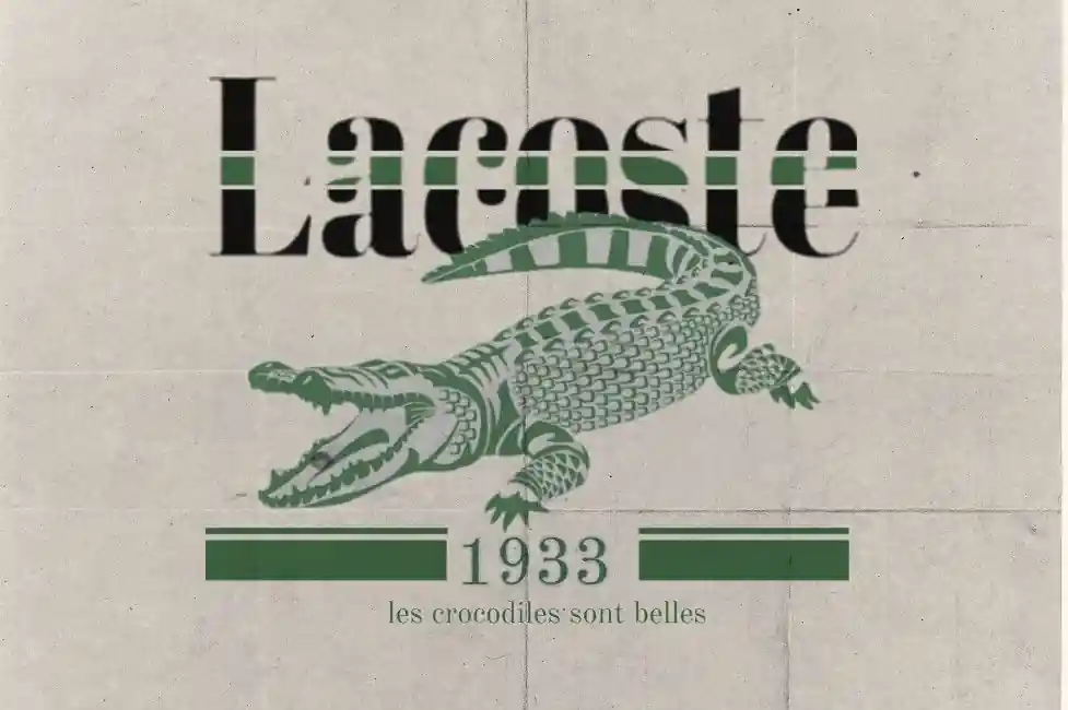 Vintage style Lacoste advertising poster from 1933 with a classic crocodile illustration