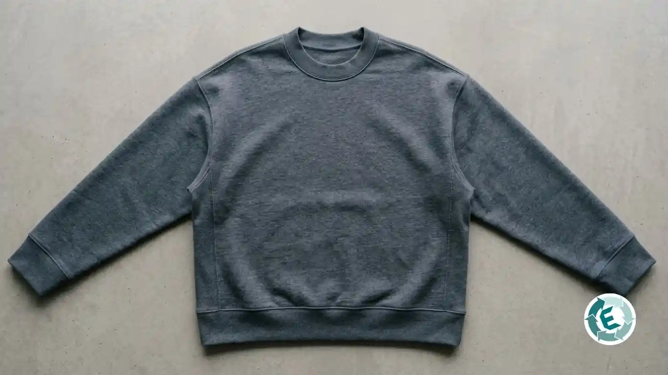 Sudadera de corte boxy fit expuesta con detalles de alta calidad textil sobre fondo neutro.